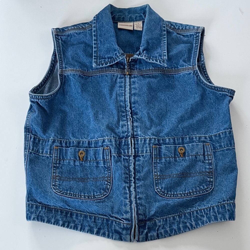 Women's Blue Denim Zip-Front Vest color Blue size small , S femenino , los 90